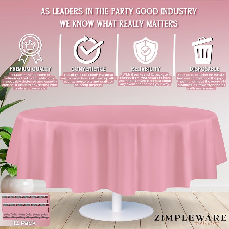 ZIMPLEWARE Premium Pink Plastic Table Cloth Disposable (12 Pack) Round Tablecloth (84in) Party Table Cloths Disposable, Perfect Table Cloth Round Cover for Any Table Up to 6 Feet - Image 3